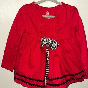 Kids Headquarters Red Long Sleeve Top with Houndstooth Bow